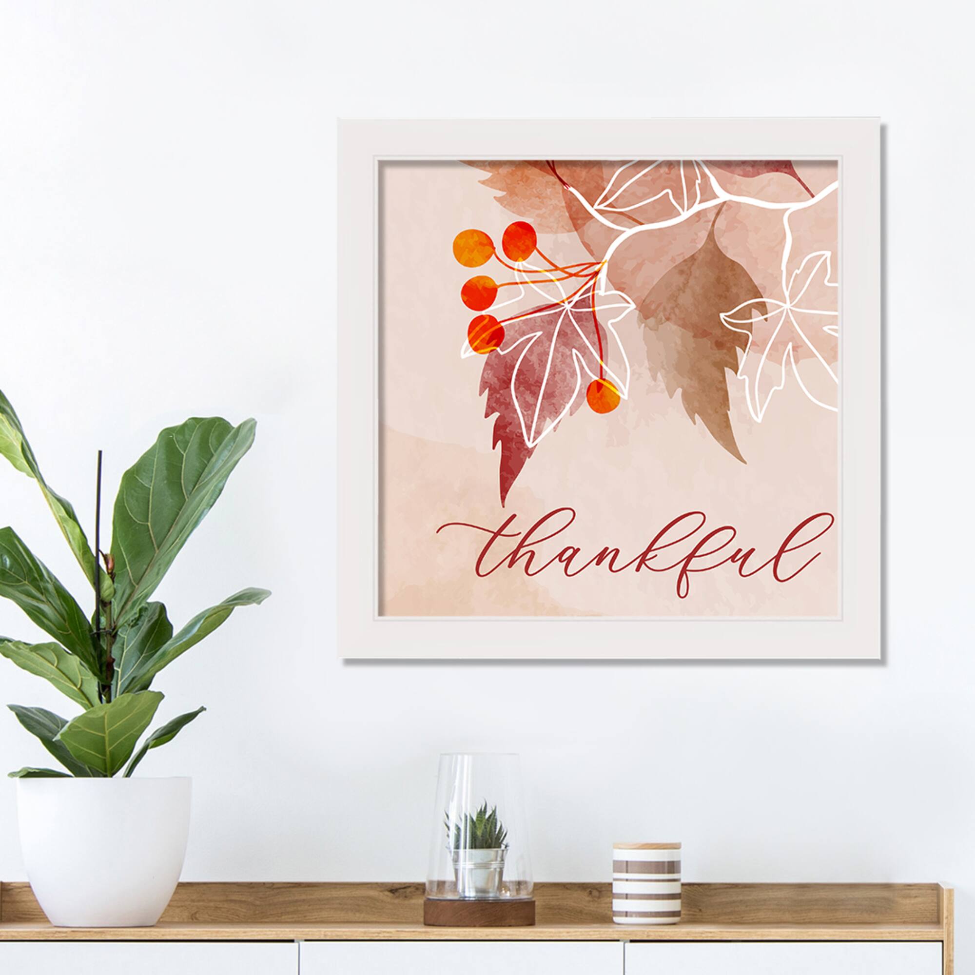 Thankful Fall Foliage Wall Art in White Frame